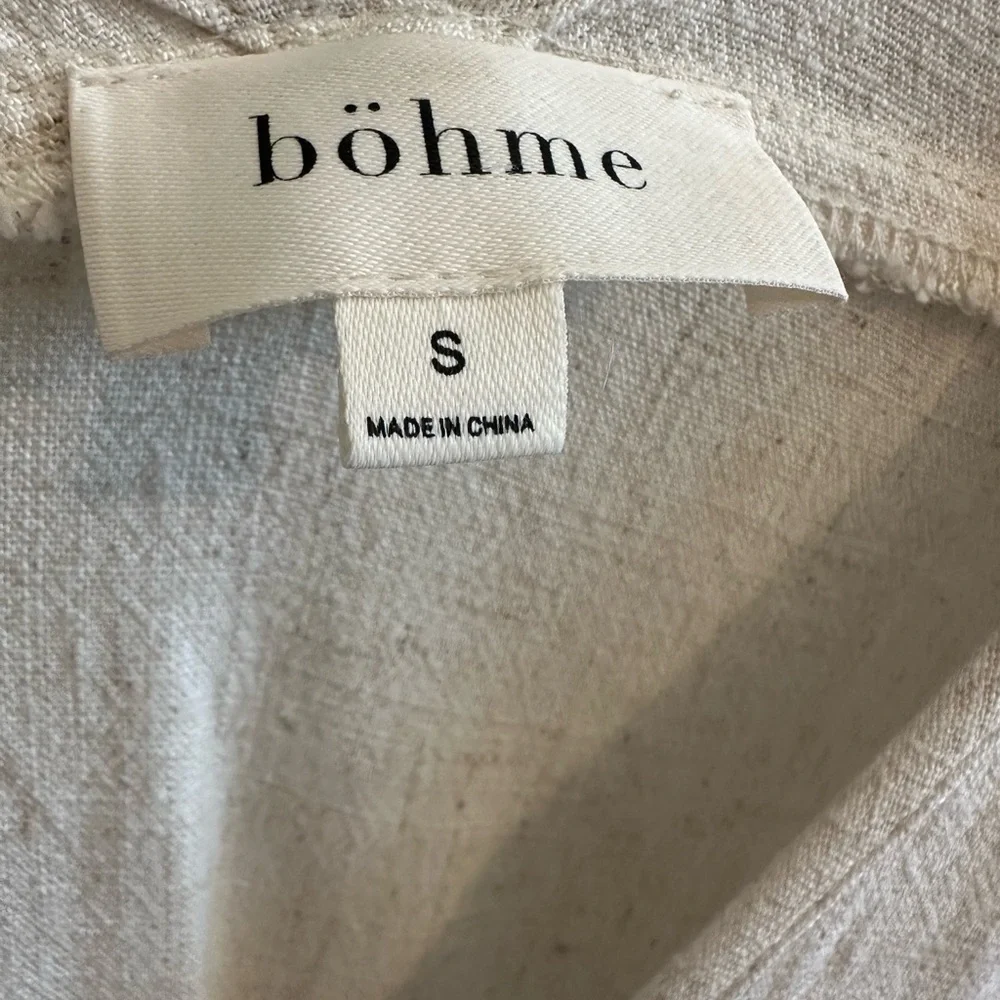 Bohme 100% Linen Boho Midi Dress Neutral Cottagecore Summer Size S - Picture 5 of 5